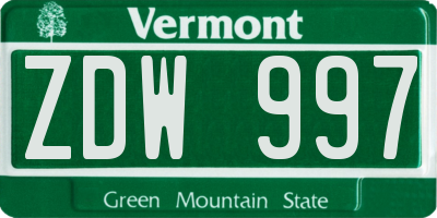 VT license plate ZDW997