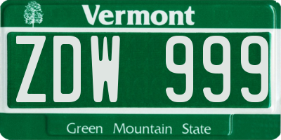 VT license plate ZDW999