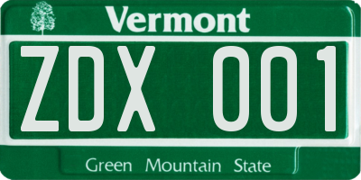 VT license plate ZDX001