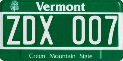 VT license plate ZDX007