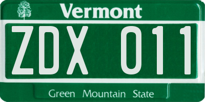 VT license plate ZDX011