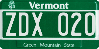 VT license plate ZDX020