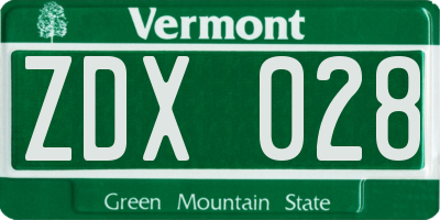 VT license plate ZDX028
