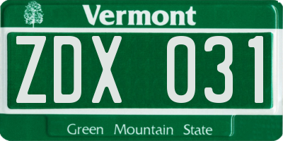 VT license plate ZDX031