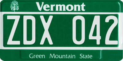 VT license plate ZDX042