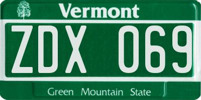 VT license plate ZDX069