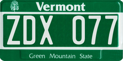 VT license plate ZDX077
