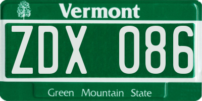 VT license plate ZDX086
