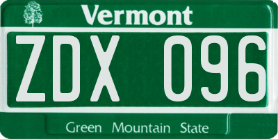 VT license plate ZDX096