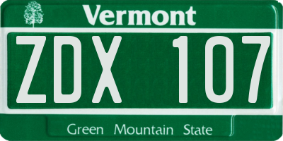 VT license plate ZDX107