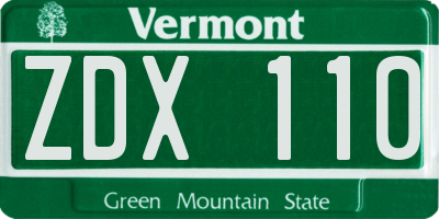 VT license plate ZDX110