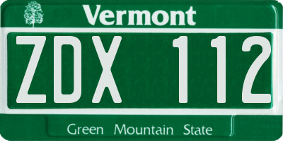VT license plate ZDX112