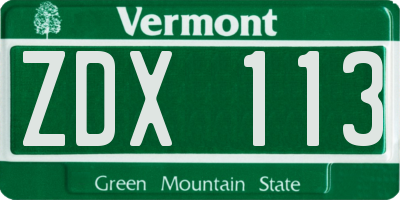 VT license plate ZDX113