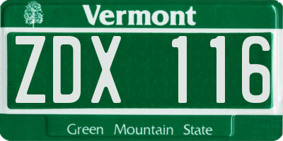 VT license plate ZDX116