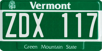 VT license plate ZDX117