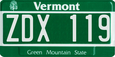 VT license plate ZDX119