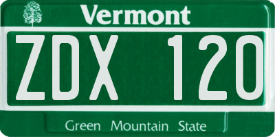 VT license plate ZDX120