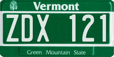 VT license plate ZDX121