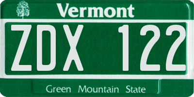 VT license plate ZDX122