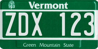 VT license plate ZDX123
