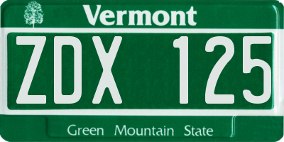 VT license plate ZDX125