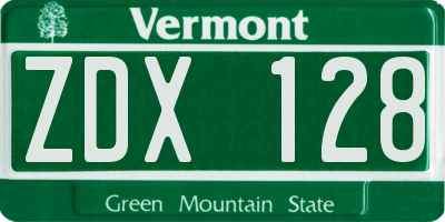 VT license plate ZDX128