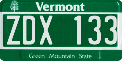 VT license plate ZDX133