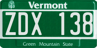 VT license plate ZDX138