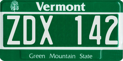 VT license plate ZDX142