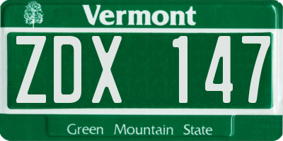 VT license plate ZDX147