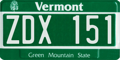 VT license plate ZDX151