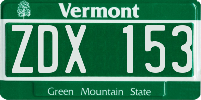 VT license plate ZDX153