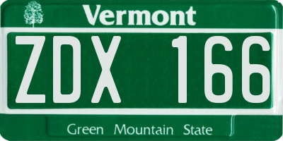 VT license plate ZDX166