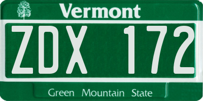 VT license plate ZDX172
