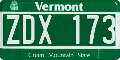 VT license plate ZDX173