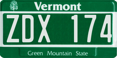 VT license plate ZDX174