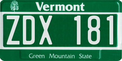 VT license plate ZDX181