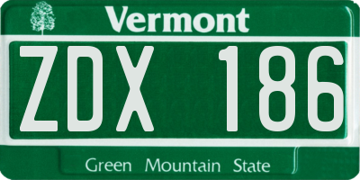 VT license plate ZDX186