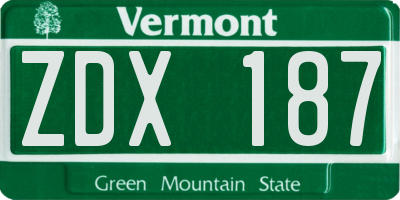 VT license plate ZDX187