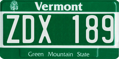 VT license plate ZDX189