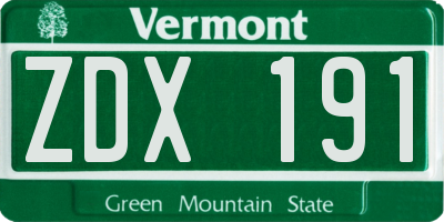 VT license plate ZDX191
