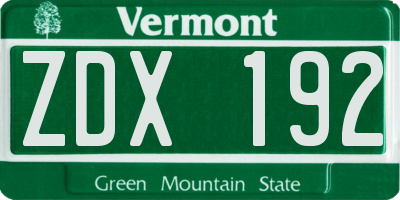 VT license plate ZDX192