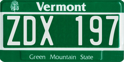 VT license plate ZDX197