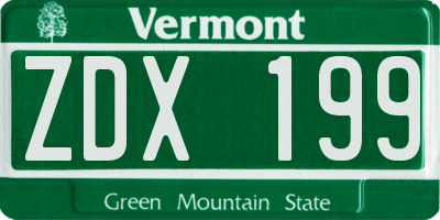 VT license plate ZDX199
