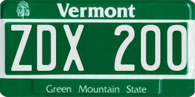 VT license plate ZDX200