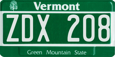 VT license plate ZDX208