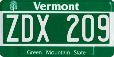 VT license plate ZDX209