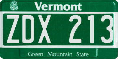 VT license plate ZDX213