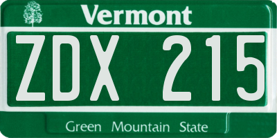 VT license plate ZDX215