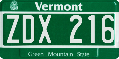 VT license plate ZDX216